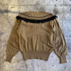 画像2: POINT FRINGE DESIGN LEAF PATTERN KNIT SWEATER / Ladies M  (2)