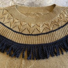 画像4: POINT FRINGE DESIGN LEAF PATTERN KNIT SWEATER / Ladies M  (4)