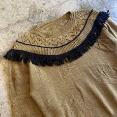 画像3: POINT FRINGE DESIGN LEAF PATTERN KNIT SWEATER / Ladies M  (3)