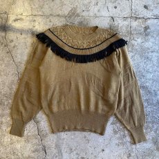 画像1: POINT FRINGE DESIGN LEAF PATTERN KNIT SWEATER / Ladies M  (1)