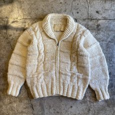 画像1: WHITE COLOR HAND KNIT ZIP UP JACKET / Ladies M(13) / MADE IN CANADA (1)