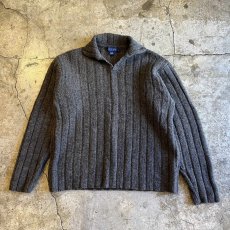 画像1: GREY COLOR V NECK DESIGN RIB KNIT SWEATER / Ladies L (1)