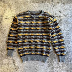 画像1: MULTI BORDER COLOR EMBOSS DESIGN KNIT SWEATER / Ladies M (1)