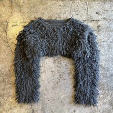 画像1: LOOP FRINGE LONG SLEEVE DESIGN SHORT KNIT SWEATER  / Ladies L (1)