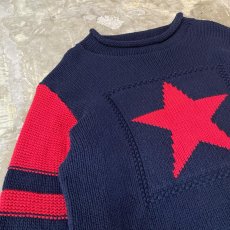 画像3: BICOLOR ONE STAR PATTERN KNIT SWEATER / Mens L (3)