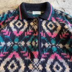 画像3: ALL OVER PATTERN DESIGN POLO KNIT SWEATER / Ladies L / MADE IN ITALY (3)