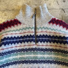 画像4: COLOR MULTI BORDER PATTERN HALF ZIP KNIT SWEATER / Ladies L  (4)