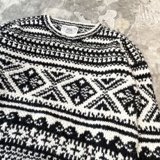 画像4: MULTI BORDER PATTERN WOOL HANDKNIT SWEATER / Mens M(XL) (4)