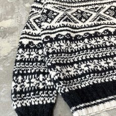 画像5: MULTI BORDER PATTERN WOOL HANDKNIT SWEATER / Mens M(XL) (5)