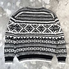 画像2: MULTI BORDER PATTERN WOOL HANDKNIT SWEATER / Mens M(XL) (2)