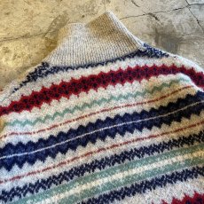 画像11: COLOR MULTI BORDER PATTERN HALF ZIP KNIT SWEATER / Ladies L  (11)