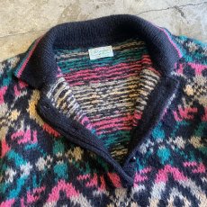 画像7: ALL OVER PATTERN DESIGN POLO KNIT SWEATER / Ladies L / MADE IN ITALY (7)