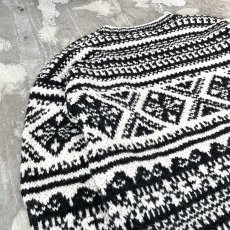 画像9: MULTI BORDER PATTERN WOOL HANDKNIT SWEATER / Mens M(XL) (9)