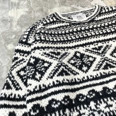 画像3: MULTI BORDER PATTERN WOOL HANDKNIT SWEATER / Mens M(XL) (3)