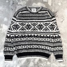 画像1: MULTI BORDER PATTERN WOOL HANDKNIT SWEATER / Mens M(XL) (1)