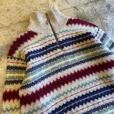 画像3: COLOR MULTI BORDER PATTERN HALF ZIP KNIT SWEATER / Ladies L  (3)