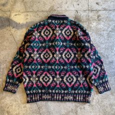 画像2: ALL OVER PATTERN DESIGN POLO KNIT SWEATER / Ladies L / MADE IN ITALY (2)