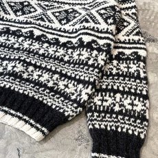 画像6: MULTI BORDER PATTERN WOOL HANDKNIT SWEATER / Mens M(XL) (6)