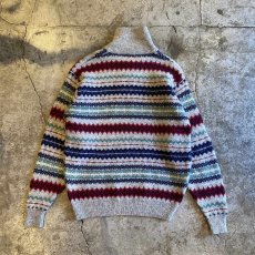 画像2: COLOR MULTI BORDER PATTERN HALF ZIP KNIT SWEATER / Ladies L  (2)