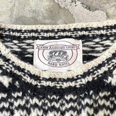 画像10: MULTI BORDER PATTERN WOOL HANDKNIT SWEATER / Mens M(XL) (10)