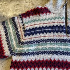 画像7: COLOR MULTI BORDER PATTERN HALF ZIP KNIT SWEATER / Ladies L  (7)