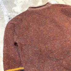 画像9: NATIVE GRAPHIC PATTERN MOCK NECK WOOL HANDKNIT SWEATER / Mens L (9)