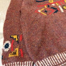 画像5: NATIVE GRAPHIC PATTERN MOCK NECK WOOL HANDKNIT SWEATER / Mens L (5)