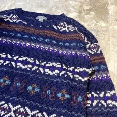 画像4: MULTI BORDER PATTERN WOOL HANDKNIT SWEATER / Mens M(XL) (4)