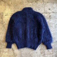 画像2: NAVY COLOR VOLUME SLEEVE DESIGN KNIT MOHAIR CARDIGAN / Ladies L (2)