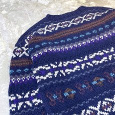 画像9: MULTI BORDER PATTERN WOOL HANDKNIT SWEATER / Mens M(XL) (9)