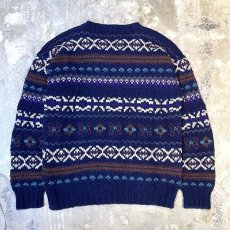 画像2: MULTI BORDER PATTERN WOOL HANDKNIT SWEATER / Mens M(XL) (2)