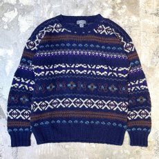 画像1: MULTI BORDER PATTERN WOOL HANDKNIT SWEATER / Mens M(XL) (1)