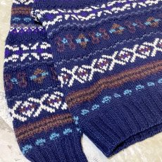 画像5: MULTI BORDER PATTERN WOOL HANDKNIT SWEATER / Mens M(XL) (5)