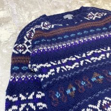 画像3: MULTI BORDER PATTERN WOOL HANDKNIT SWEATER / Mens M(XL) (3)