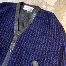 画像4: REAL LEATHER × KNIT SWITCHED COLOR PATTERN CARDIGAN / Mens XL (4)