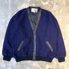 画像1: REAL LEATHER × KNIT SWITCHED COLOR PATTERN CARDIGAN / Mens XL (1)