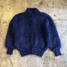 画像1: NAVY COLOR VOLUME SLEEVE DESIGN KNIT MOHAIR CARDIGAN / Ladies L (1)