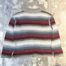 画像2: MULTI BORDER PATTERN ROLL NECK KNIT SWEATER / Mens XL (2)