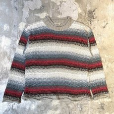 画像1: MULTI BORDER PATTERN ROLL NECK KNIT SWEATER / Mens XL (1)