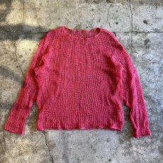 画像1: PINK COLOR MESH DESIGN LOWGAUGE KNIT TOPS / Ladies L (1)