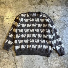 画像1: ALL OVER SHEEP PATTERN DESIGN KNIT SWEATER / Ladies L / MADE NEW ZEALAND (1)