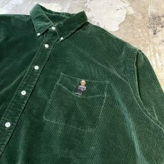 画像4: 【RALPH LAUREN】BEAR EMBROIDERY GREEN CORDUROY L/S SHIRT / Mens XXL (4)