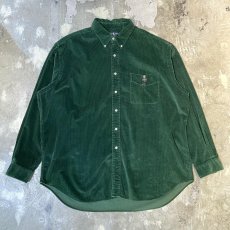 画像1: 【RALPH LAUREN】BEAR EMBROIDERY GREEN CORDUROY L/S SHIRT / Mens XXL (1)