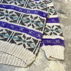 画像6: ALL OVER PATTERN WOOL HANDKNIT SWEATER / Mens XL (6)