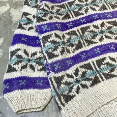 画像5: ALL OVER PATTERN WOOL HANDKNIT SWEATER / Mens XL (5)