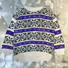 画像1: ALL OVER PATTERN WOOL HANDKNIT SWEATER / Mens XL (1)