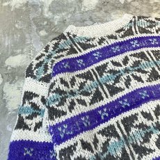 画像3: ALL OVER PATTERN WOOL HANDKNIT SWEATER / Mens XL (3)