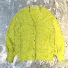 画像1: YELLOW GREEN COLOR SHAGGY KNIT CARDIGAN/ Mens L (1)