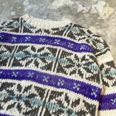 画像4: ALL OVER PATTERN WOOL HANDKNIT SWEATER / Mens XL (4)