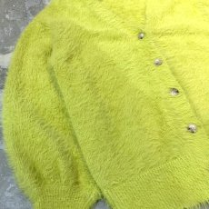 画像5: YELLOW GREEN COLOR SHAGGY KNIT CARDIGAN/ Mens L (5)